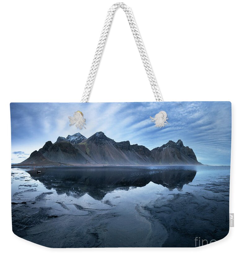 Landscape Weekender Tote Bag featuring the photograph Vestrahorn mountains and Stokksnes beach near Hofn, Iceland by Jane Rix
