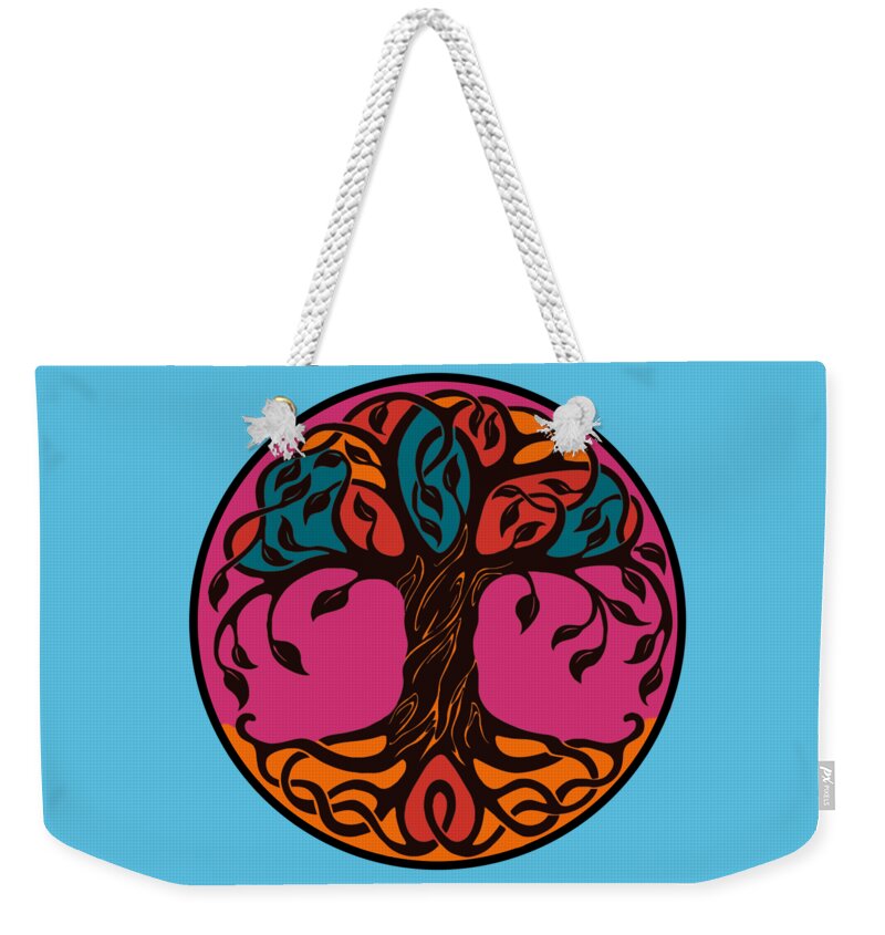 Tree Of Life Weekender Tote Bag featuring the digital art Vibrant Celtic Tree of Life Art by Peggy Collins