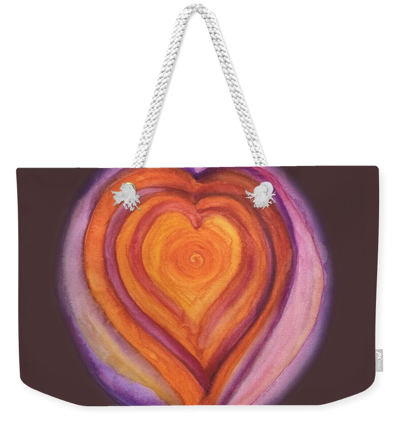 Vibrant Weekender Tote Bag featuring the painting Vibrant Hearts within Hearts  by Sandy Rakowitz