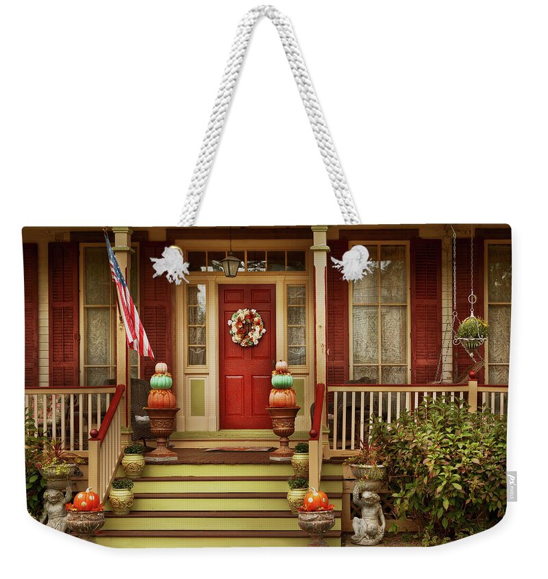 Pumpkin Weekender Tote Bag featuring the photograph Victorian House - Halloween is a real treat by Mike Savad