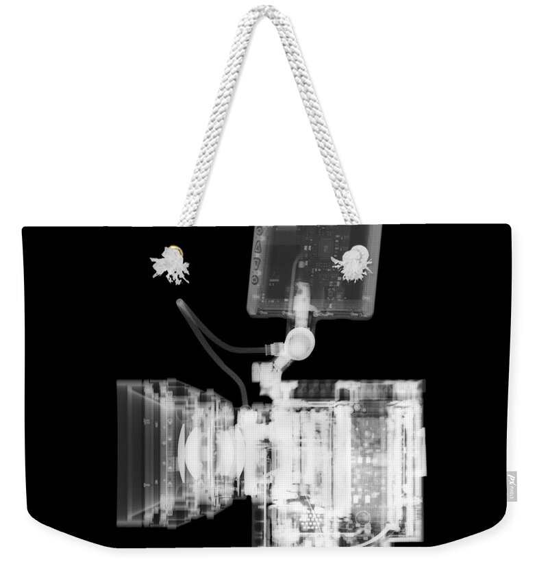Black Weekender Tote Bag featuring the photograph Video camera, X-ray. by Science Photo Library