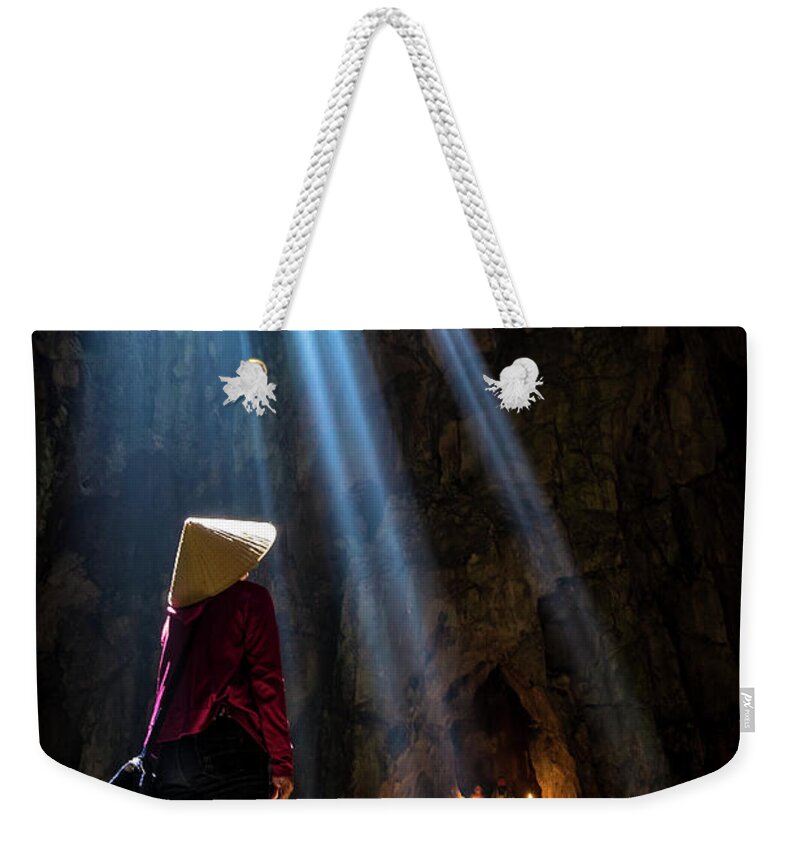 Ancient Weekender Tote Bag featuring the photograph Vietnamese at Marble Mountain by Arj Munoz