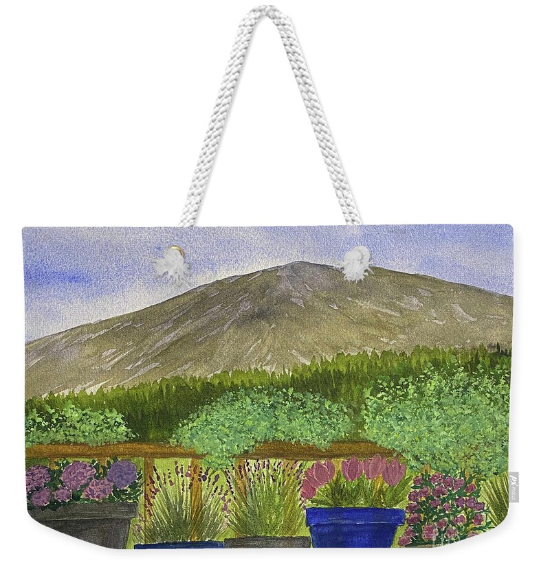 Tiger Mountain Weekender Tote Bag featuring the mixed media View from a Porch by Lisa Neuman