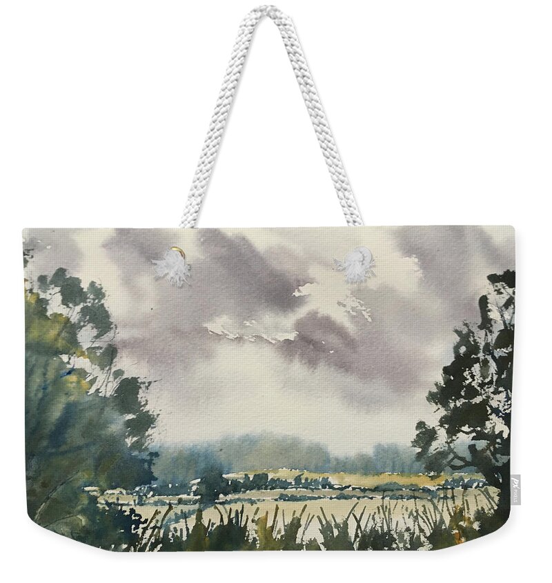 Landscape Weekender Tote Bag featuring the painting View from a Wolds Road by Glenn Marshall