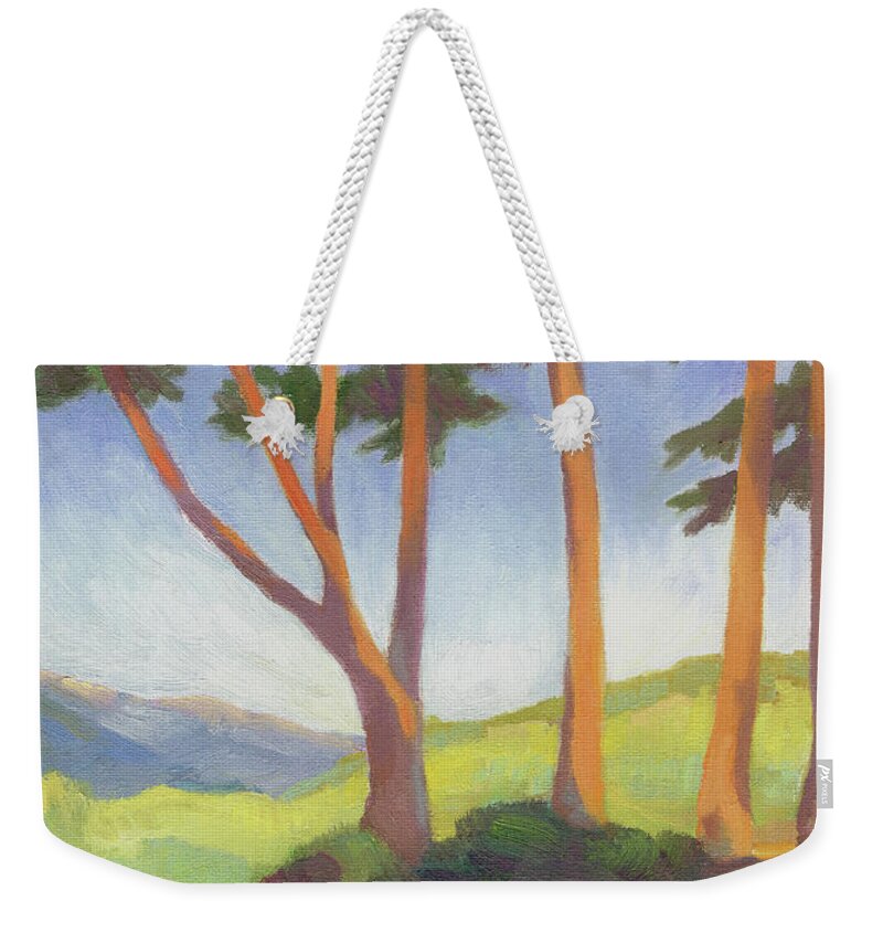 Landscape Weekender Tote Bag featuring the painting View from Legion of Honor Museum by Linda Ruiz-Lozito