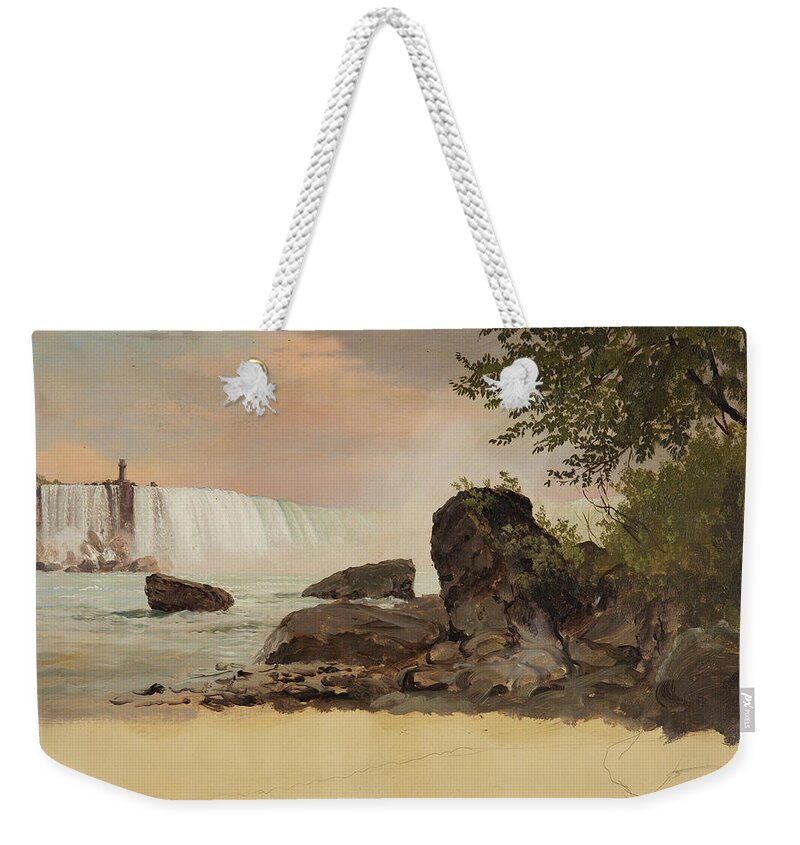 View Of The Canadian Falls And Goat Island Weekender Tote Bag featuring the painting View of the Canadian Falls and Goat Island by Frederic Edwin Church