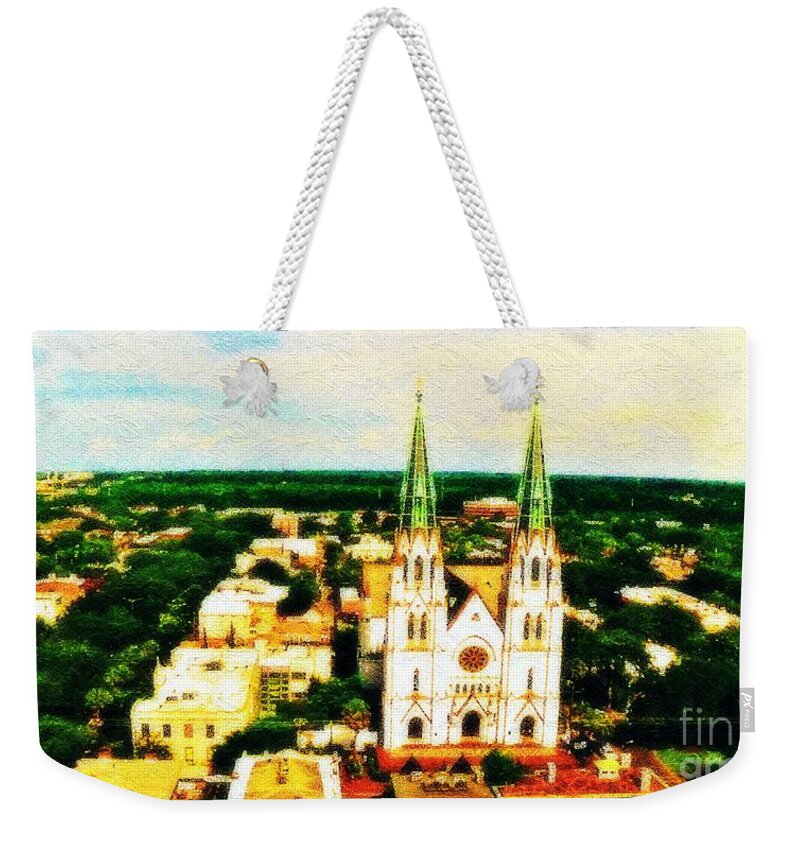 Digital Photography Weekender Tote Bag featuring the photograph View of the Cathedral Basilica of St. John the Baptist from the 15th Floor of DeSoto Hotel by Aberjhani