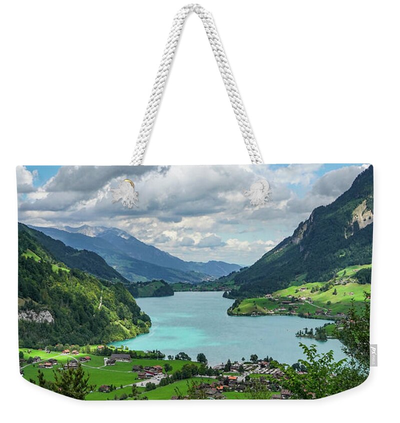 Viewing Point Lungern Lake Weekender Tote Bag featuring the photograph Viewing Point At Lake Lungern by Claudia Zahnd-Prezioso