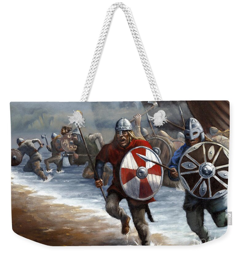 Vikings Weekender Tote Bag featuring the painting Viking Assault by Ken Kvamme