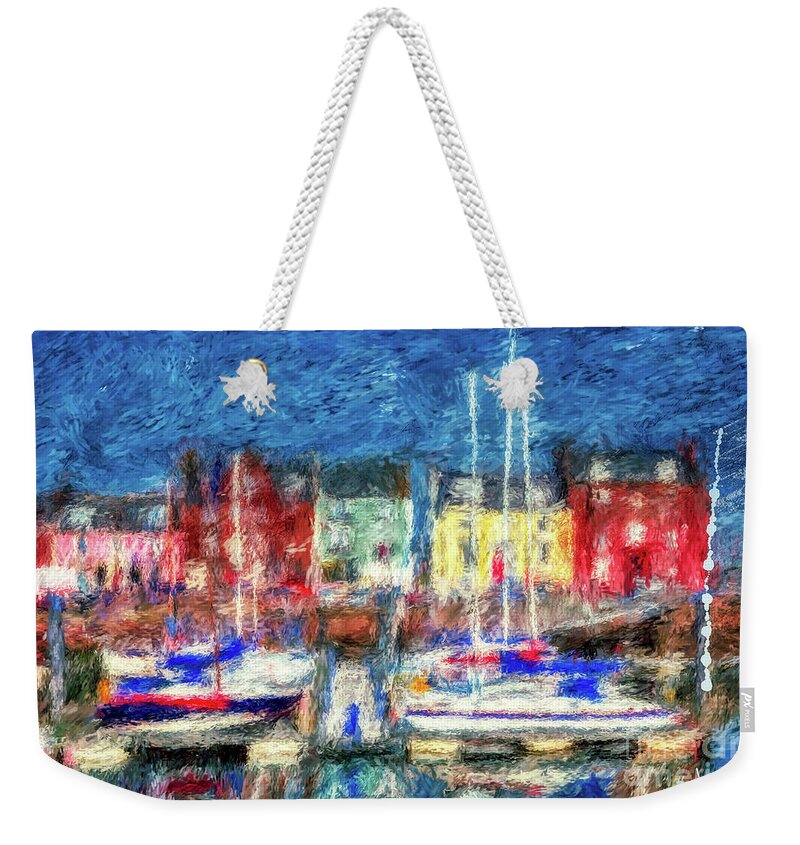 Blue Weekender Tote Bag featuring the digital art Village Boats by Donald Pavlica