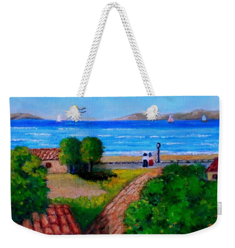 Greece Weekender Tote Bag featuring the painting Village Drepanon in Greece by Konstantinos Charalampopoulos
