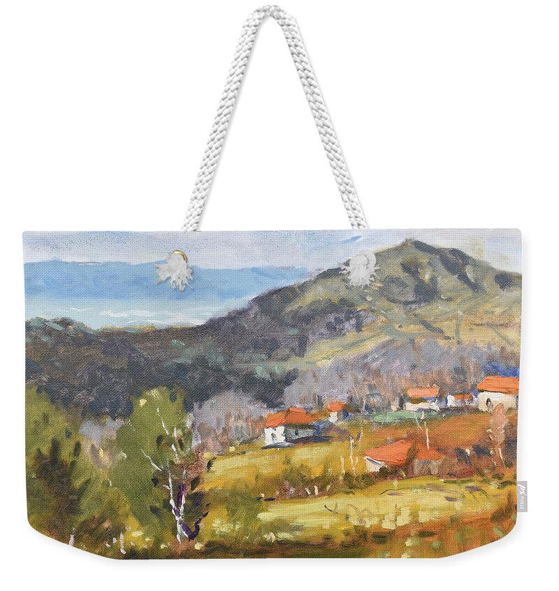 Village Weekender Tote Bag featuring the painting Village in Gjinar by Ylli Haruni
