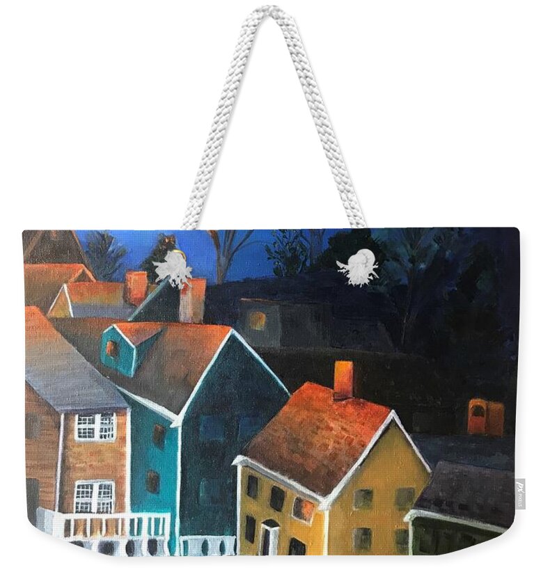 Moon Weekender Tote Bag featuring the painting Village Moon by Deborah Naves