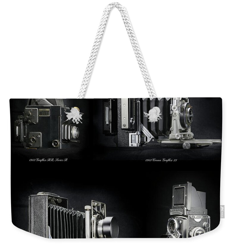 Camera Weekender Tote Bag featuring the photograph Vintage cameras by Rudy Umans