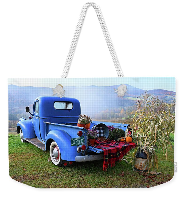 Vintage Chevrolet Truck Weekender Tote Bag featuring the photograph Vintage Chevy Truck by Ben Prepelka