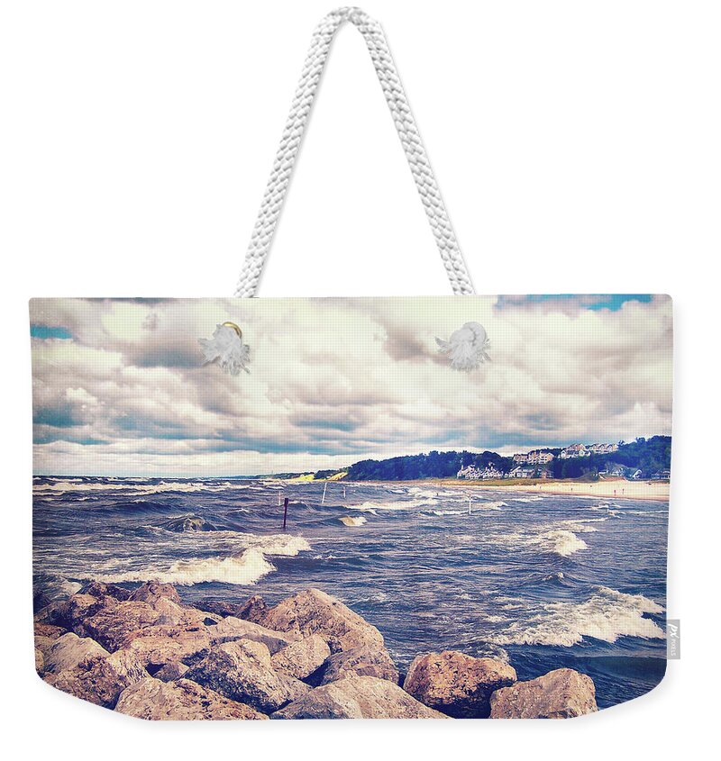 Michigan Weekender Tote Bag featuring the photograph Vintage Lake Michigan by Phil Perkins