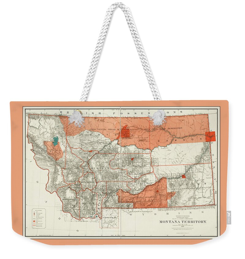 Montana Weekender Tote Bag featuring the photograph Vintage Map State of Montana 1887 by Carol Japp