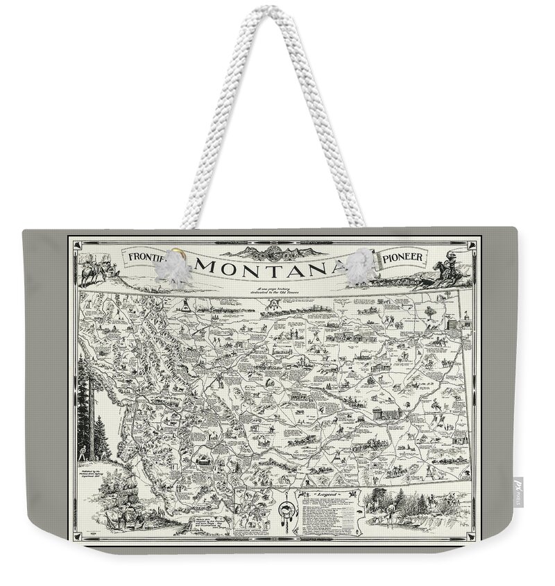 Montana Map Weekender Tote Bag featuring the photograph Vintage Montana Frontier Pioneer Map 1937 by Carol Japp
