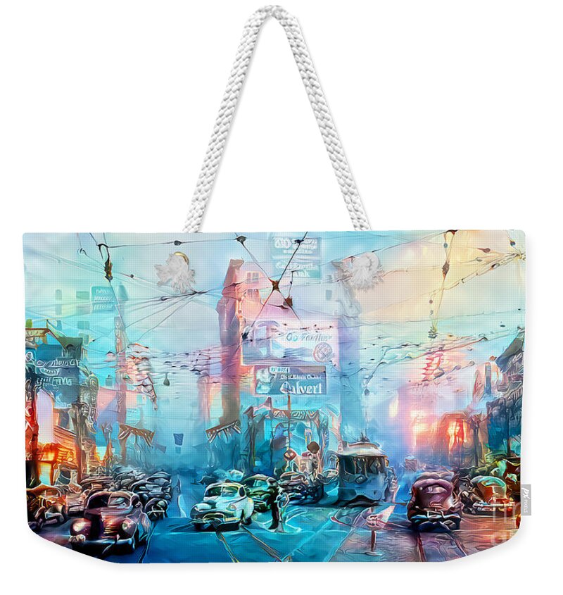 Wingsdomain Weekender Tote Bag featuring the photograph Vintage Nostalgic 1948 Downtown Los Angeles Main Street Spring Street 9th Street 20201129 v2 Long by Wingsdomain Art and Photography