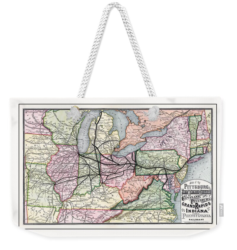 Railroad Weekender Tote Bag featuring the photograph Vintage Railroad Map 1874 Pittsburgh and Beyond by Carol Japp