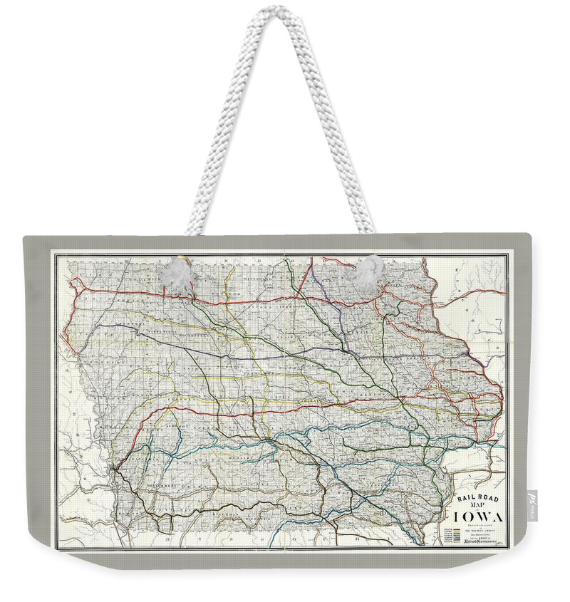 Iowa Weekender Tote Bag featuring the photograph Vintage Railroad Map of Iowa 1881 by Carol Japp