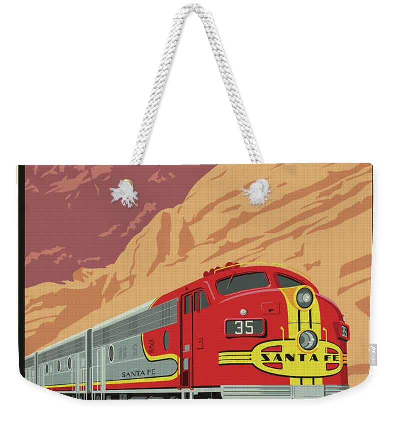 Railroad Weekender Tote Bag featuring the digital art Vintage Travel by Rail Poster by Jim Zahniser