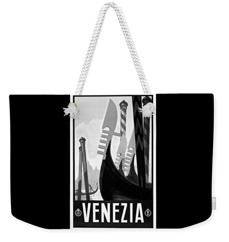 Venice Weekender Tote Bag featuring the photograph Vintage Travel Poster Venice Italy Black and White by Carol Japp