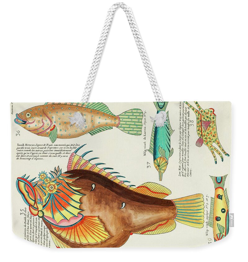 Fish Weekender Tote Bag featuring the digital art Vintage, Whimsical Fish and Marine Life Illustration by Louis Renard - Ican Satan, Klip Visch by Louis Renard