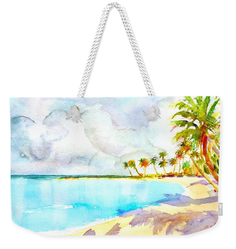 Tropical Beach Weekender Tote Bag featuring the painting Virgin Clouds by Carlin Blahnik CarlinArtWatercolor