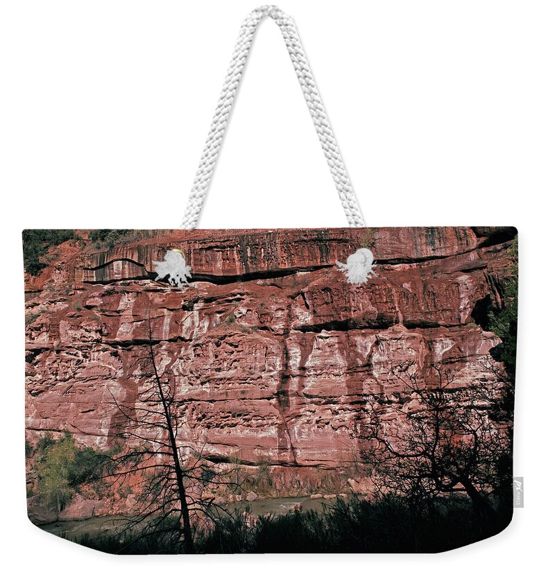 Square Weekender Tote Bag featuring the photograph Virgin White Wall by Tom Daniel