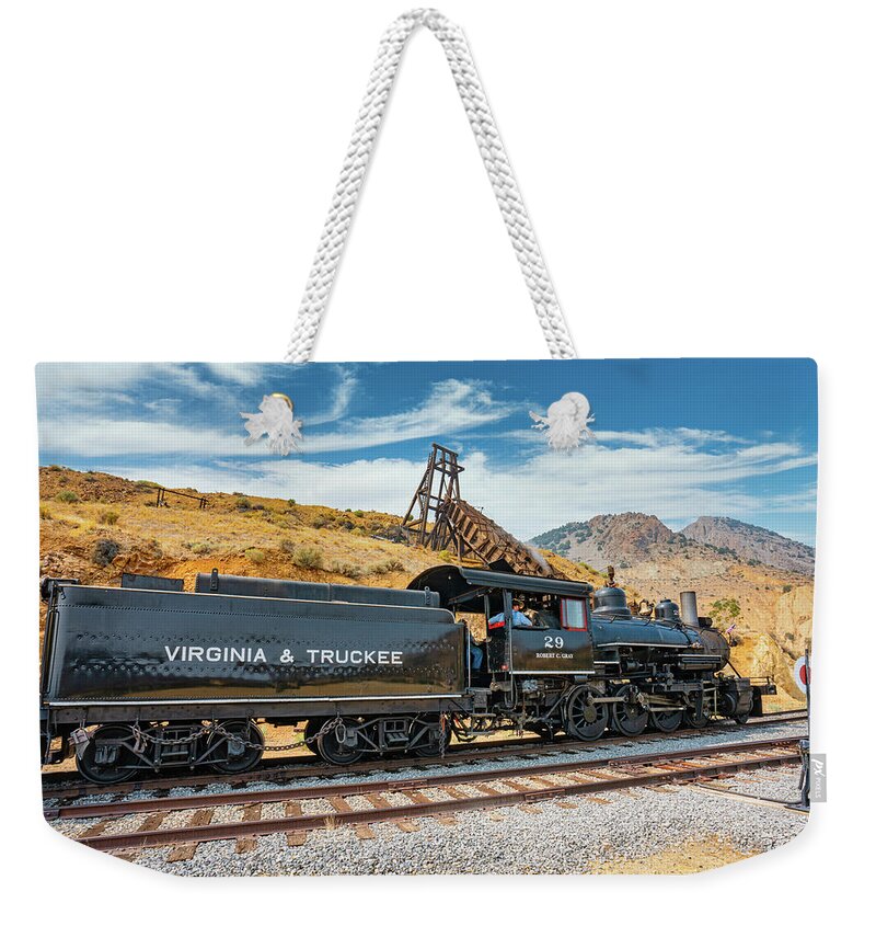 Gold Hill Weekender Tote Bag featuring the photograph Virginia and Truckee Steam Engine by Ron Long Ltd Photography