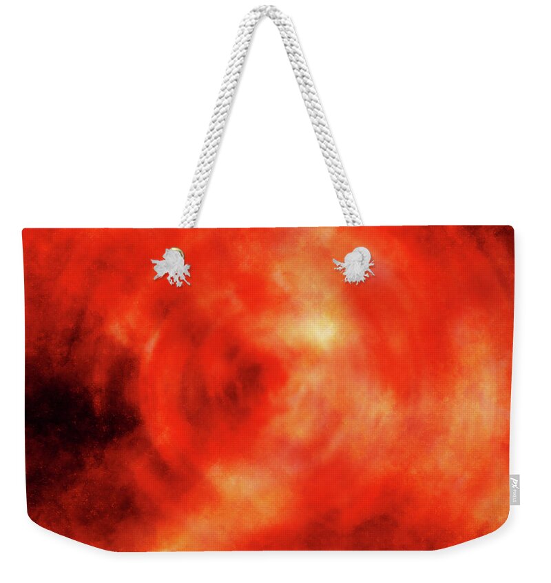 Source Weekender Tote Bag featuring the mixed media Visions of the source 1 - Contemporary Abstract - Abstract Expressionist painting - Red, Orange by Studio Grafiikka
