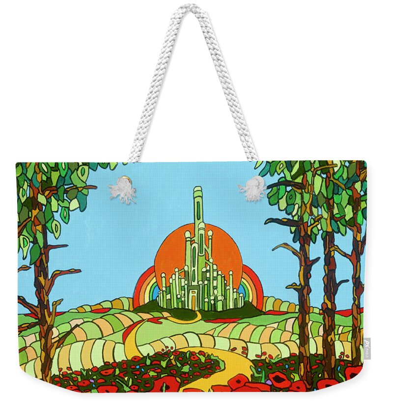 Wizard Of Oz Emerald City Off To See The Wizard Poppies Yellow Brick Road Weekender Tote Bag featuring the painting Visiting Oz by Mike Stanko