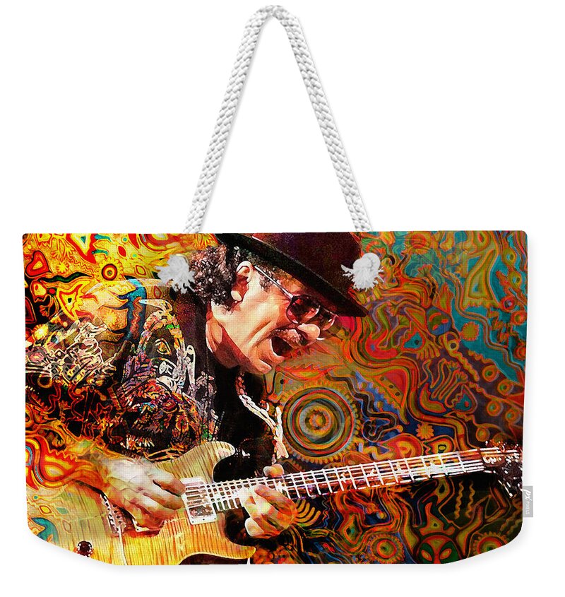 Carlos Santana Weekender Tote Bag featuring the digital art Viva Santana by Mal Bray