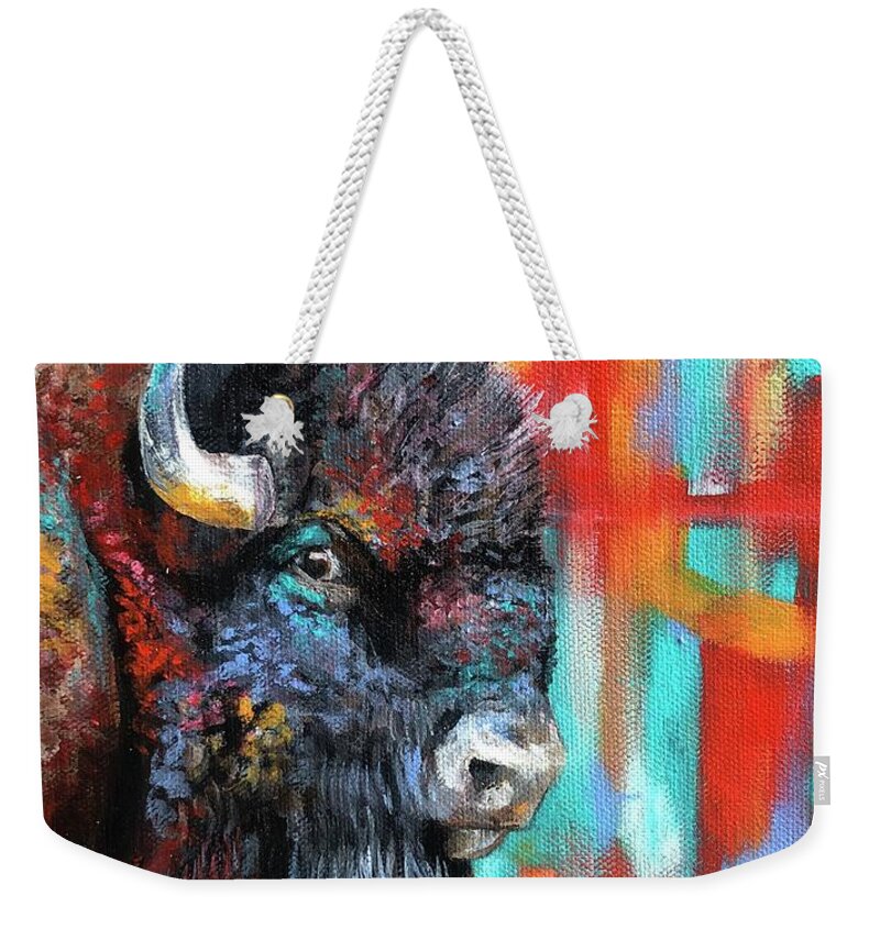 Bison Weekender Tote Bag featuring the painting Vivid Thoughts by Averi Iris
