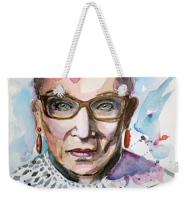 Portrait Weekender Tote Bag featuring the painting Voice of Reason - Tribute to RBG by Venetia Bebi