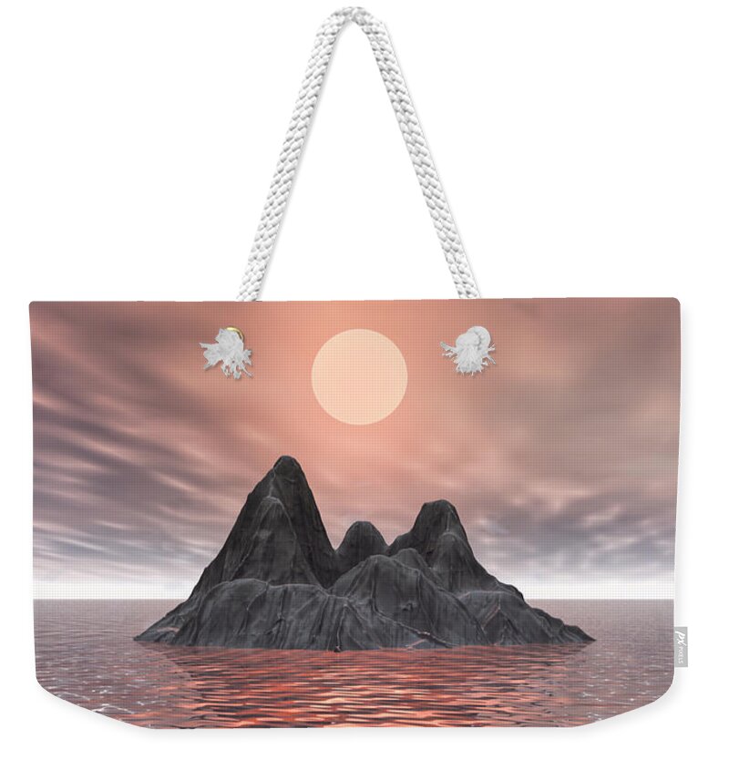 Volcano Weekender Tote Bag featuring the digital art Volcanic Island In Ocean by Phil Perkins