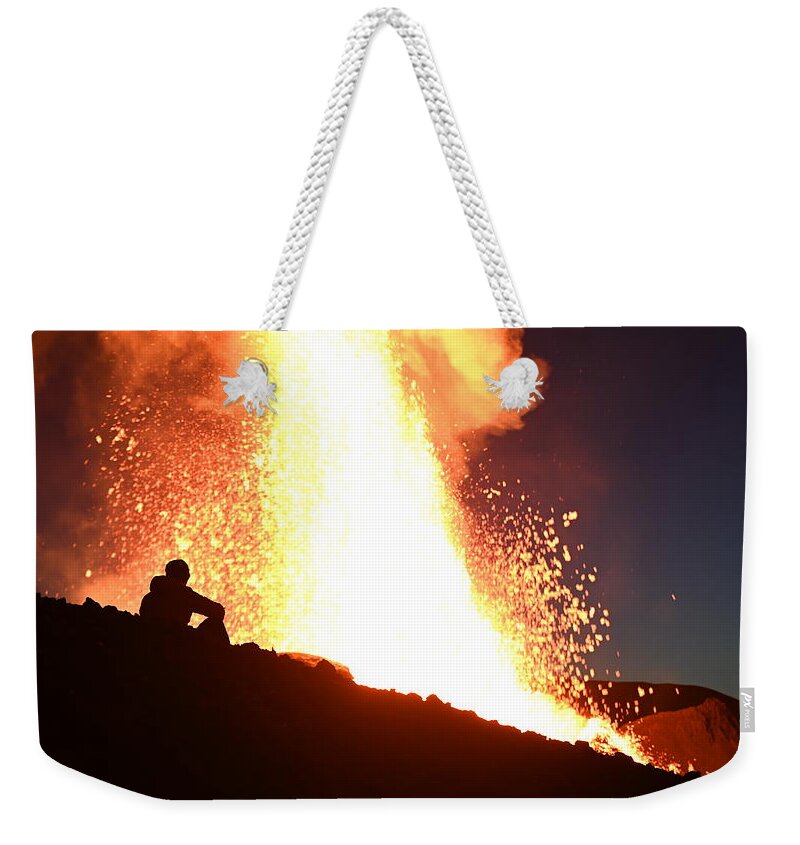 Volcano Weekender Tote Bag featuring the photograph Volcano Sitting By The Fire by William Kennedy