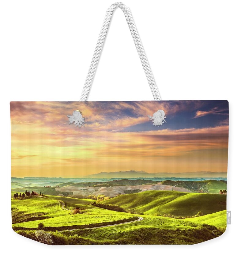 Tuscany Weekender Tote Bag featuring the photograph Volterra Colorful Winter Sunset by Stefano Orazzini