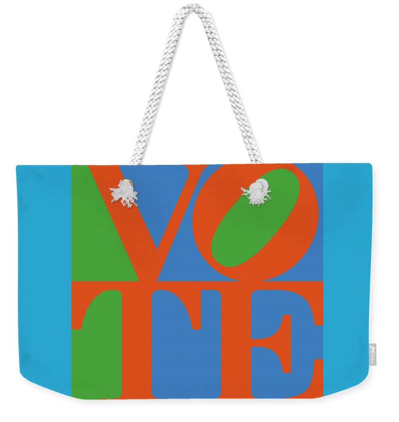 Vote Weekender Tote Bag featuring the digital art Vote in 1970's colors by Linda Ruiz-Lozito