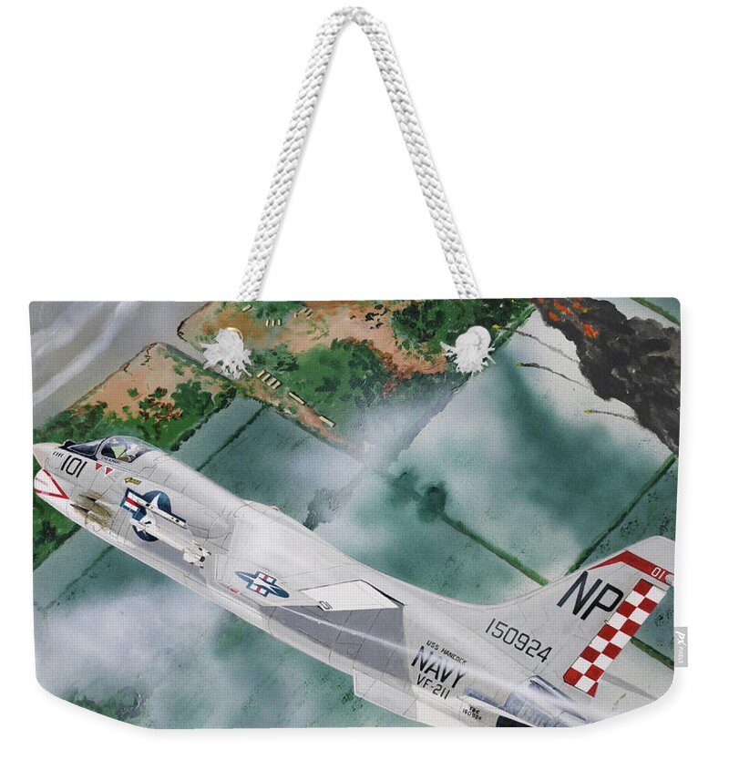 Aviation Weekender Tote Bag featuring the painting Vought F-8 Crusader by Steve Ferguson