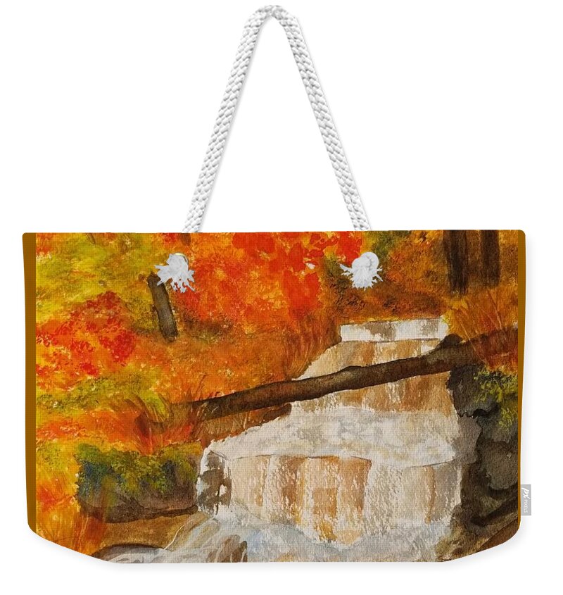 Wagner Falls Weekender Tote Bag featuring the painting Wagner Falls II by Ann Frederick