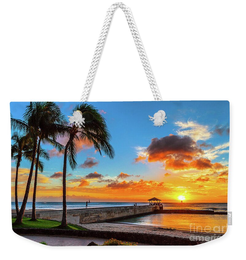 Waikiki Sunset Weekender Tote Bag featuring the photograph Waikiki Sunset off of the Pier by Aloha Art