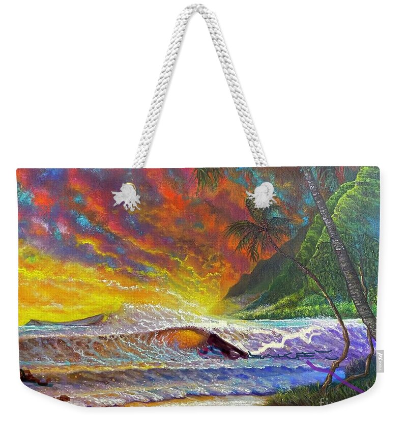 Waimanalo Weekender Tote Bag featuring the painting Waimanalo Hawaii by Leland Castro