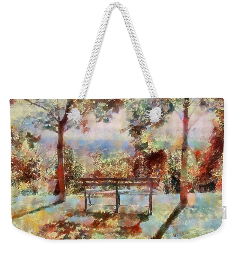 Bench Weekender Tote Bag featuring the mixed media Waiting Bench by Christopher Reed