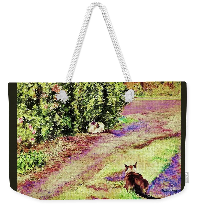 Cynthia Pride Watercolor Painting Weekender Tote Bag featuring the painting Waiting by Cynthia Pride