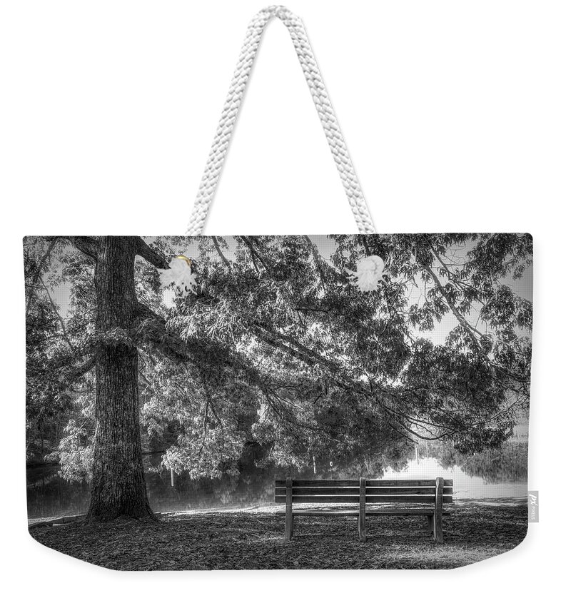 Benton Weekender Tote Bag featuring the photograph Waiting in the Fall Black and White by Debra and Dave Vanderlaan