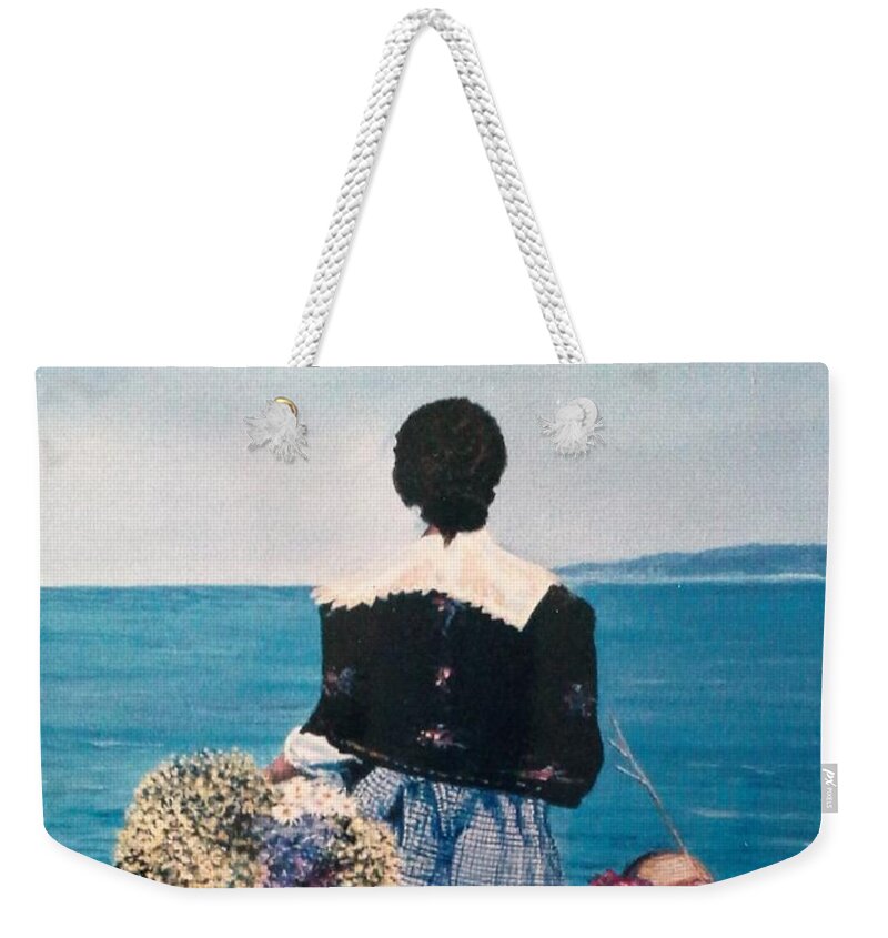 Seascape Weekender Tote Bag featuring the painting Waiting by Sinisa Saratlic