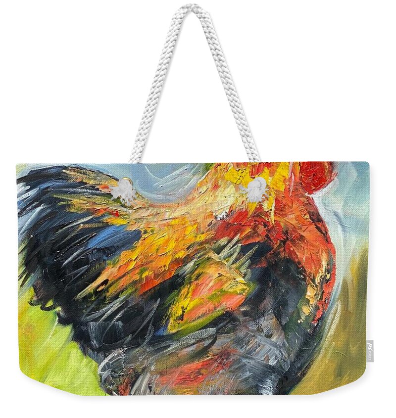 Chicken Weekender Tote Bag featuring the painting Wake Up Call by Alan Metzger