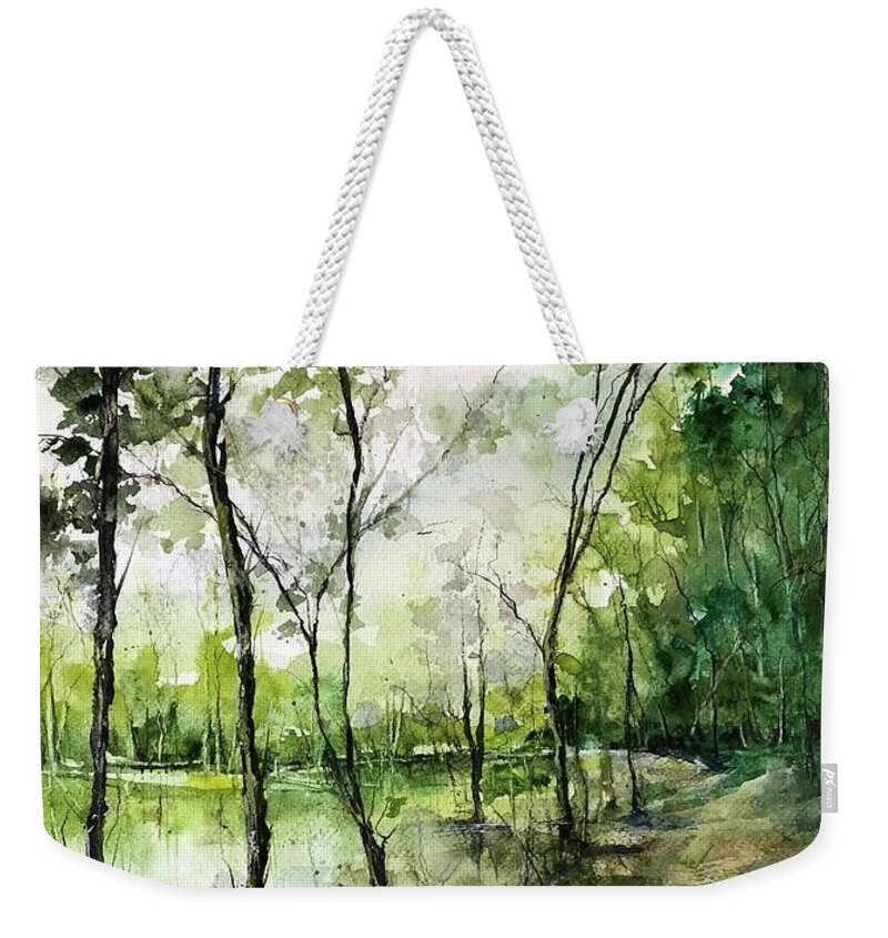 Water Weekender Tote Bag featuring the painting Walk By Faith by Robin Miller-Bookhout